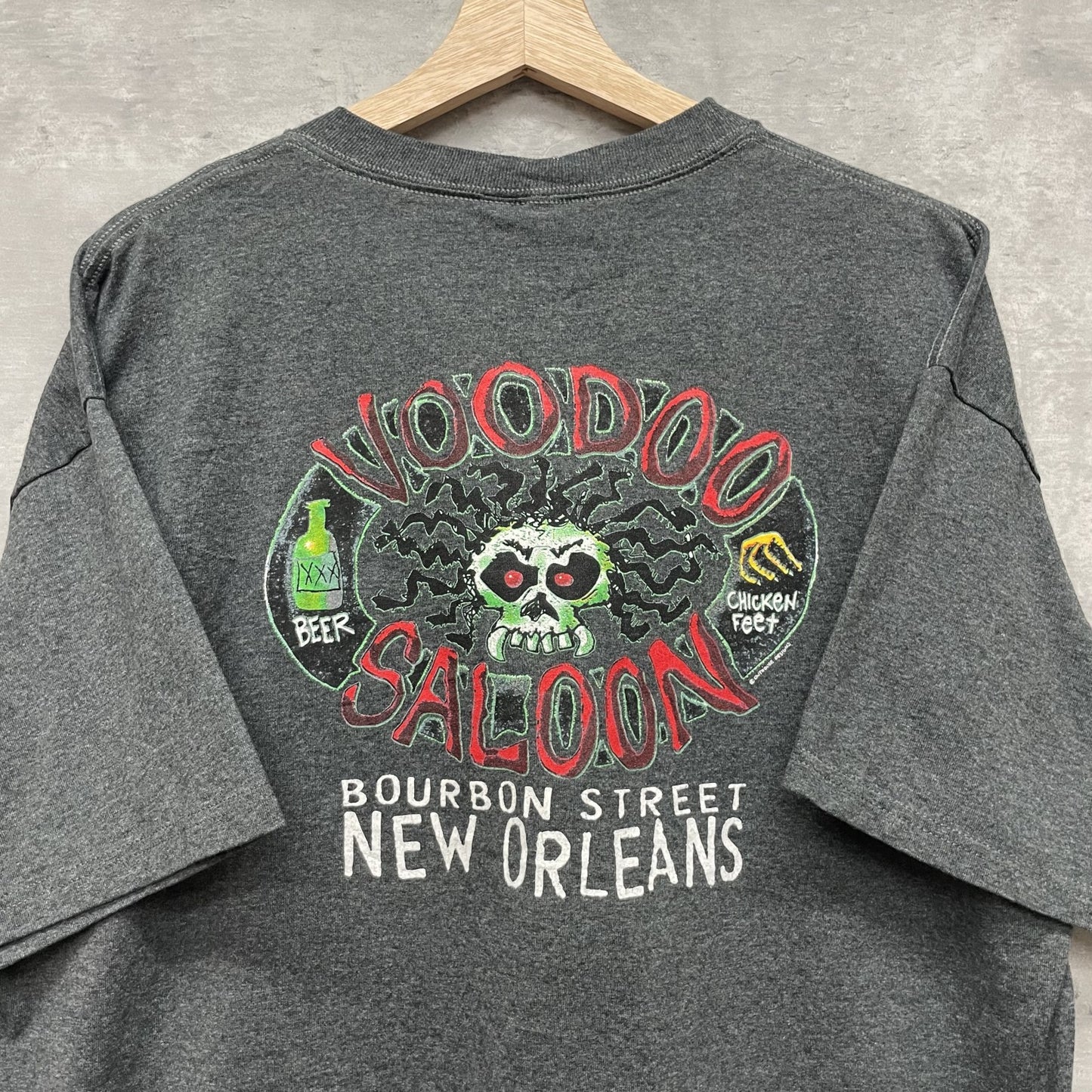 00s vintage 古着　ビンテージ　ヘインズ　Hanes スカル　グレー　ストリート　オーバーサイズ　バイカー　ニューオーリンズ