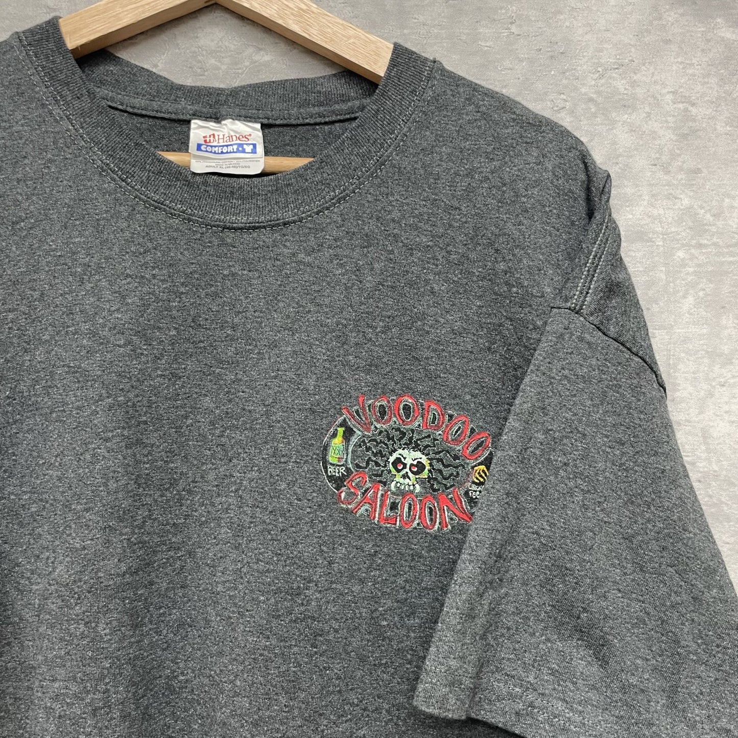 00s vintage 古着　ビンテージ　ヘインズ　Hanes スカル　グレー　ストリート　オーバーサイズ　バイカー　ニューオーリンズ