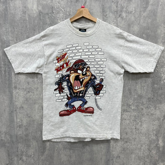 LOONEY TUNES タズマニアン・デビル 半袖 Tシャツ ビッグプリント ルーニーチューンズ 古着 ビンテージ グレー M