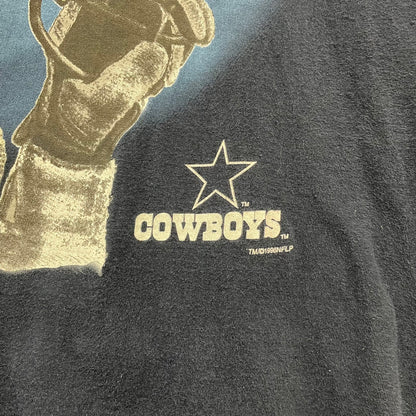 90s USA製 NFL Dallas Cowboys "ABSOLUTE VICTORY" Tシャツ ダラス・カウボーイズ 半袖 アメフト チーム系 両面プリント ネイビー L