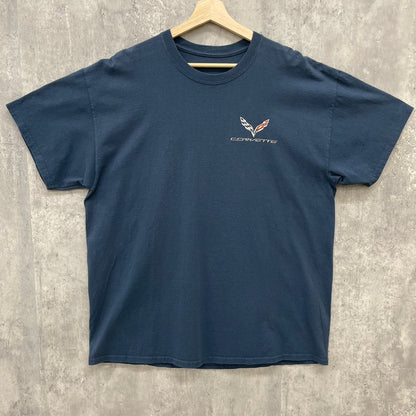 Chevrolet "CORVETTE" Tシャツ シボレー コルベット 半袖 古着 ビンテージ 車 両面プリント ネイビー XL相当