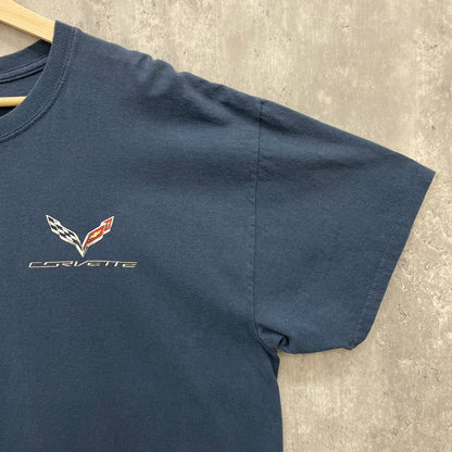 Chevrolet "CORVETTE" Tシャツ シボレー コルベット 半袖 古着 ビンテージ 車 両面プリント ネイビー XL相当