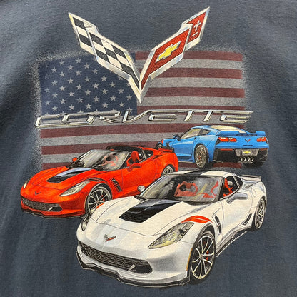 Chevrolet "CORVETTE" Tシャツ シボレー コルベット 半袖 古着 ビンテージ 車 両面プリント ネイビー XL相当