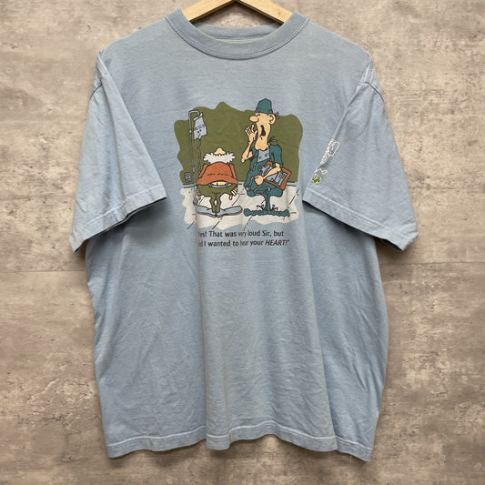 00s vintage 古着　ビンテージ　ブルー　袖ロゴ　ジョークTee アメカジ　ストリート　オーバーサイズ