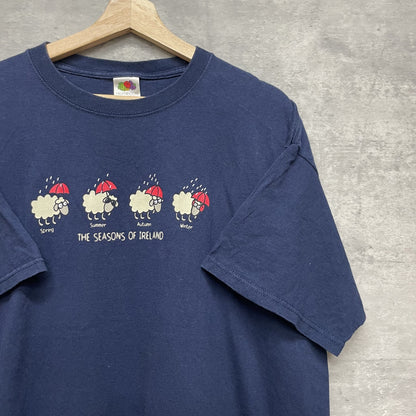 00s vintage 古着　ビンテージ　ネイビー　フロントプリント　羊　シティ　オーバーサイズ　四季　ファニーTee