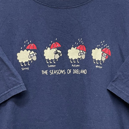 00s vintage 古着　ビンテージ　ネイビー　フロントプリント　羊　シティ　オーバーサイズ　四季　ファニーTee