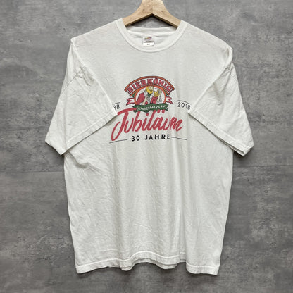 2018 vintage 古着　ビンテージ　フルーツオブザルーム　ホワイト　オーバーサイズ　シティ　ストリート　ビール　フロントプリント