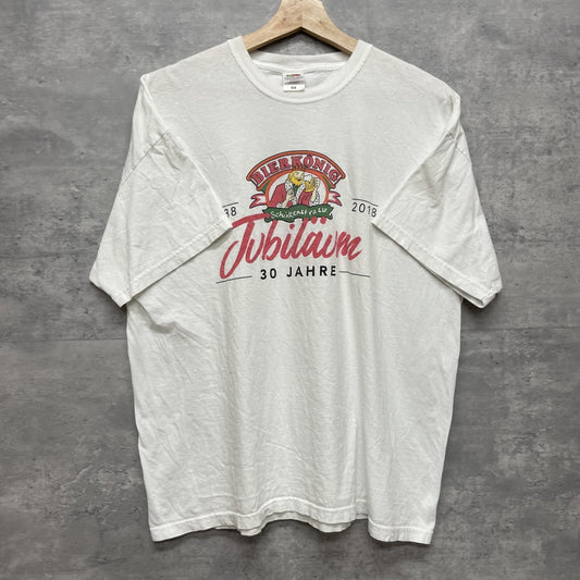 2018 vintage 古着　ビンテージ　フルーツオブザルーム　ホワイト　オーバーサイズ　シティ　ストリート　ビール　フロントプリント