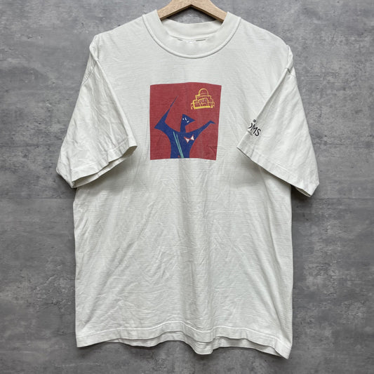 00s vintage 古着　ビンテージ　ホワイト　シティ　Hanes ストリート　袖ロゴ　フロントプリント　オーバーサイズ