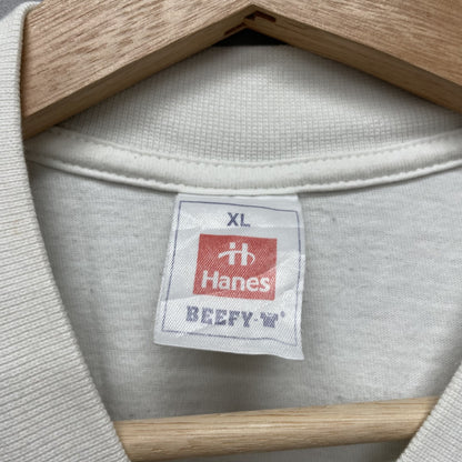 00s vintage 古着　ビンテージ　ホワイト　シティ　Hanes ストリート　袖ロゴ　フロントプリント　オーバーサイズ