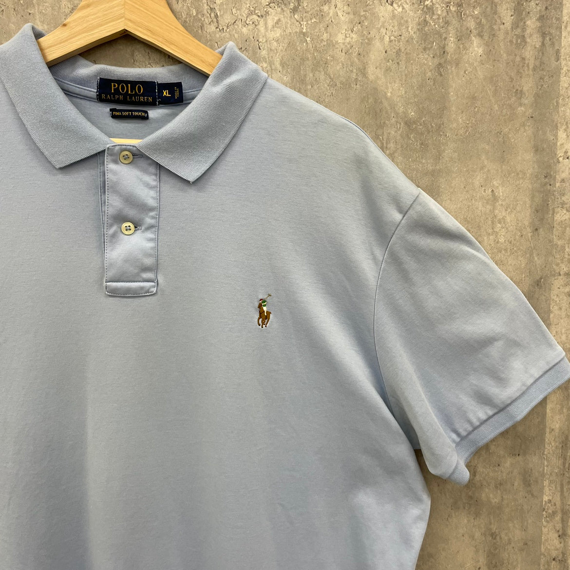 Polo by Ralph Lauren ポロラルフローレン ポロシャツ 半袖シャツ 無地 古着 ビンテージ XL 水色