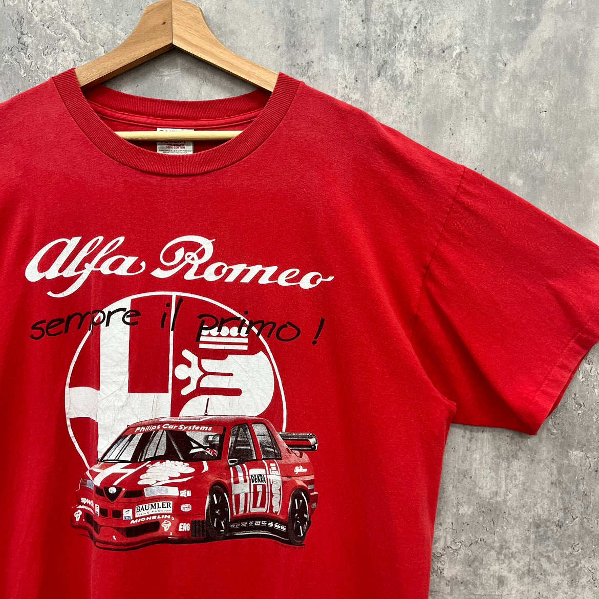 90s USA製 ONEITA Alfa Romeo 半袖 Tシャツ シングルステッチ 1994 車 古着 ビンテージ レッド XL