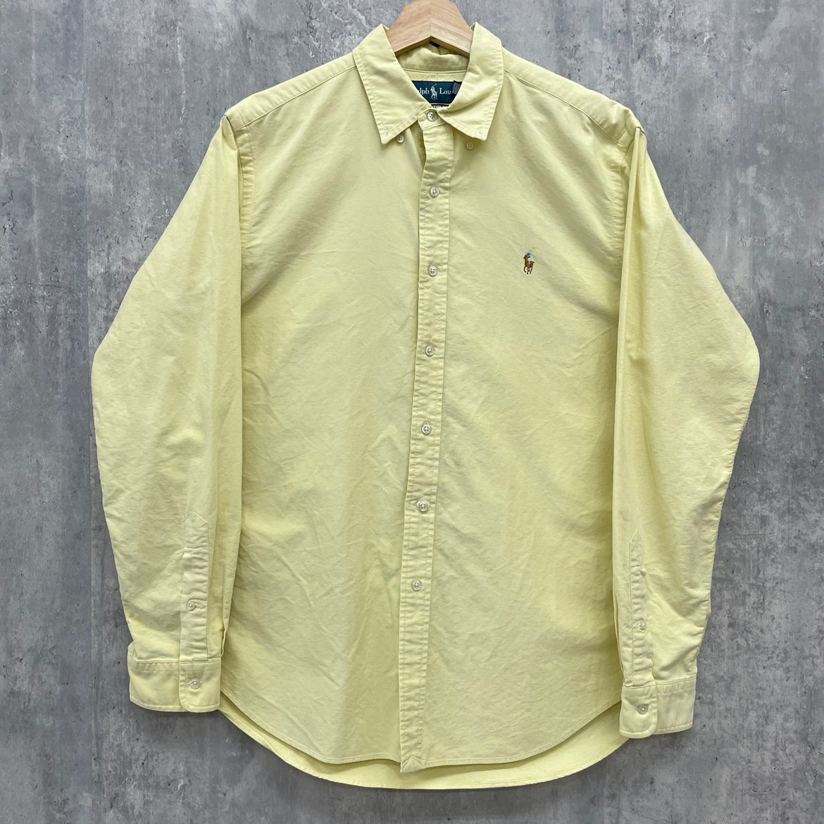 90s POLO Ralph Lauren 長袖シャツ ラルフローレン CUSTOM FIT ワンポイント ロゴ 刺しゅう 古着 ビンテージ イエロー L