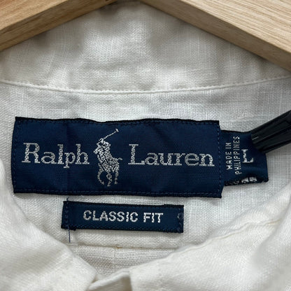 Ralph Lauren リネン アロハシャツ ラルフローレン Classic Fit BDシャツ 半袖 古着 ビンテージ ホワイト L