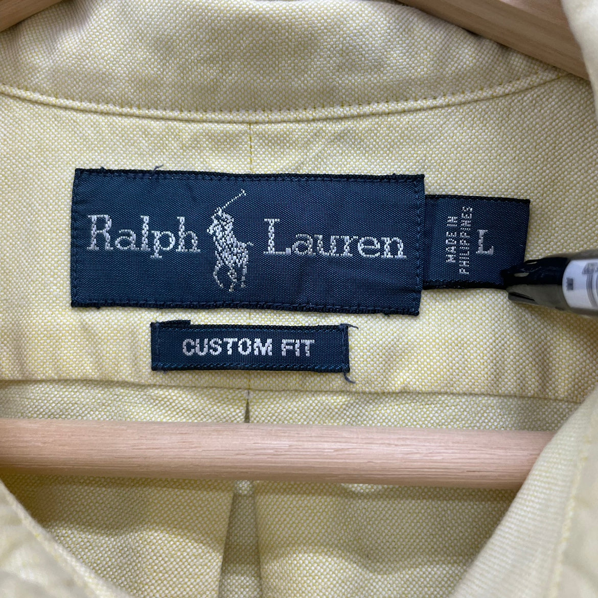 90s POLO Ralph Lauren 長袖シャツ ラルフローレン CUSTOM FIT ワンポイント ロゴ 刺しゅう 古着 ビンテージ イエロー L