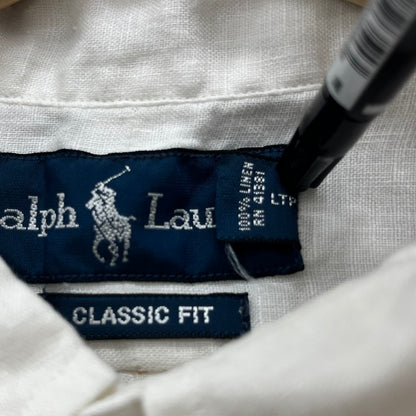 Ralph Lauren リネン アロハシャツ ラルフローレン Classic Fit BDシャツ 半袖 古着 ビンテージ ホワイト L