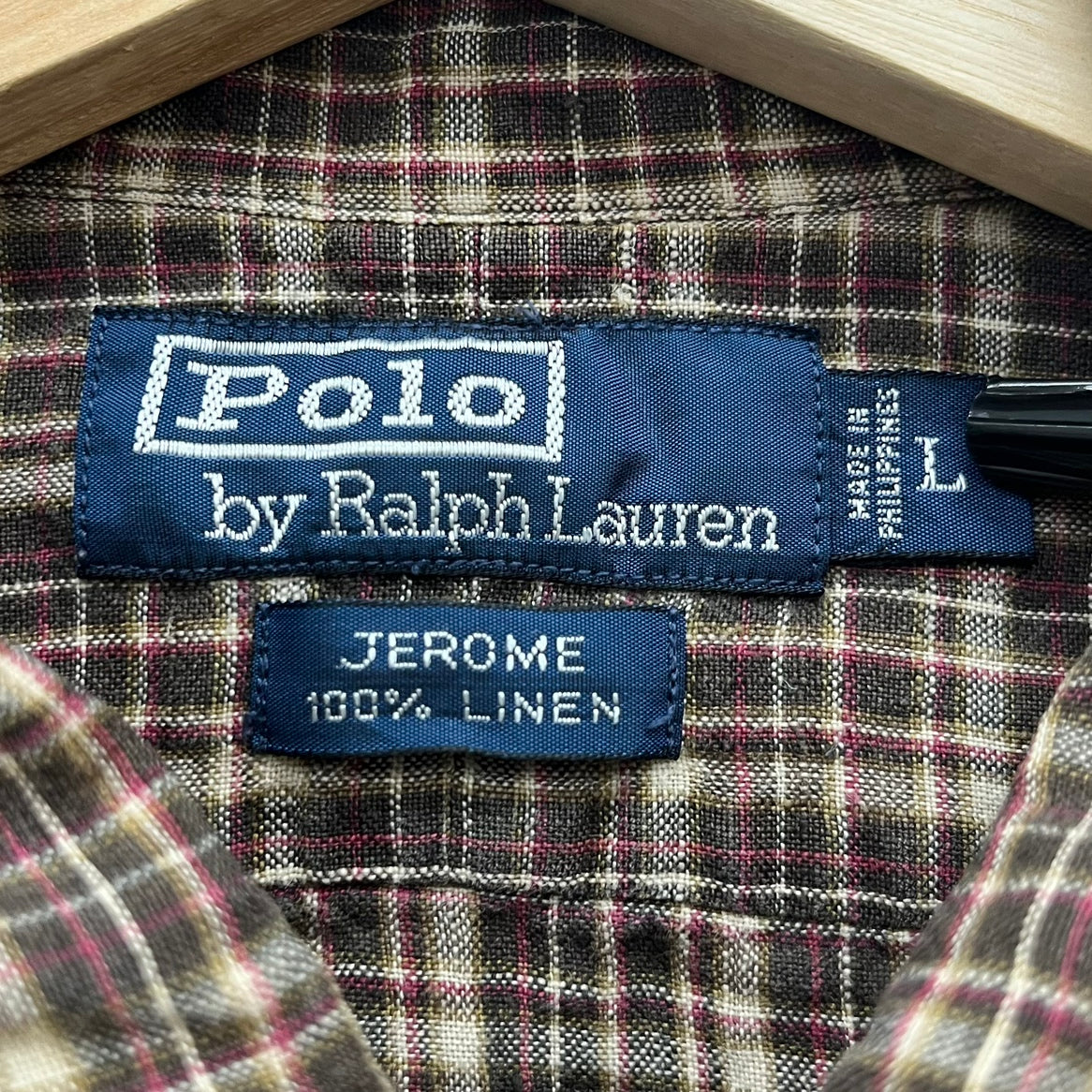 90s～00s Ralph Lauren JEROME ラルフローレン リネン チェックシャツ 長袖シャツ 古着 ビンテージ L