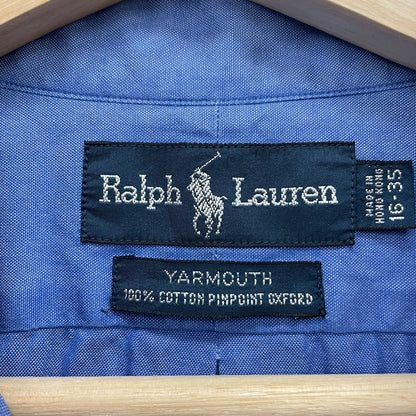 90s POLO Ralph Lauren 長袖シャツ ラルフローレン ワンポイント ロゴ 刺しゅう 古着 ビンテージ ブルー XL相当