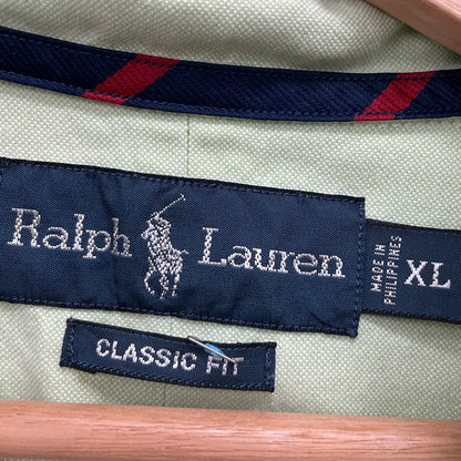 90s POLO Ralph Lauren 長袖シャツ ラルフローレン ワンポイント ロゴ 刺しゅう 古着 ビンテージ グリーン XL