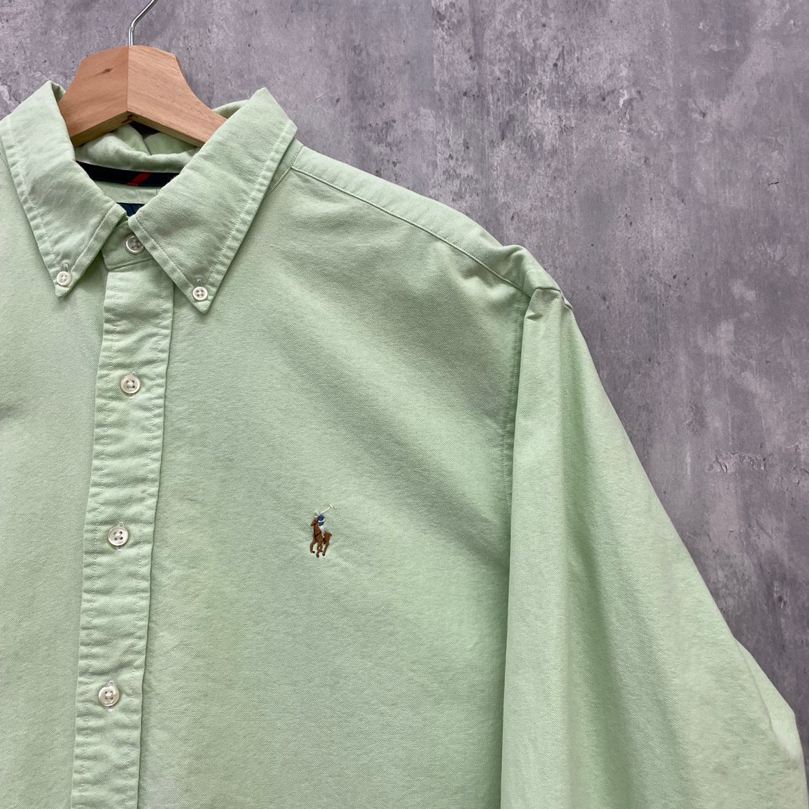 90s POLO Ralph Lauren 長袖シャツ ラルフローレン ワンポイント ロゴ 刺しゅう 古着 ビンテージ グリーン XL