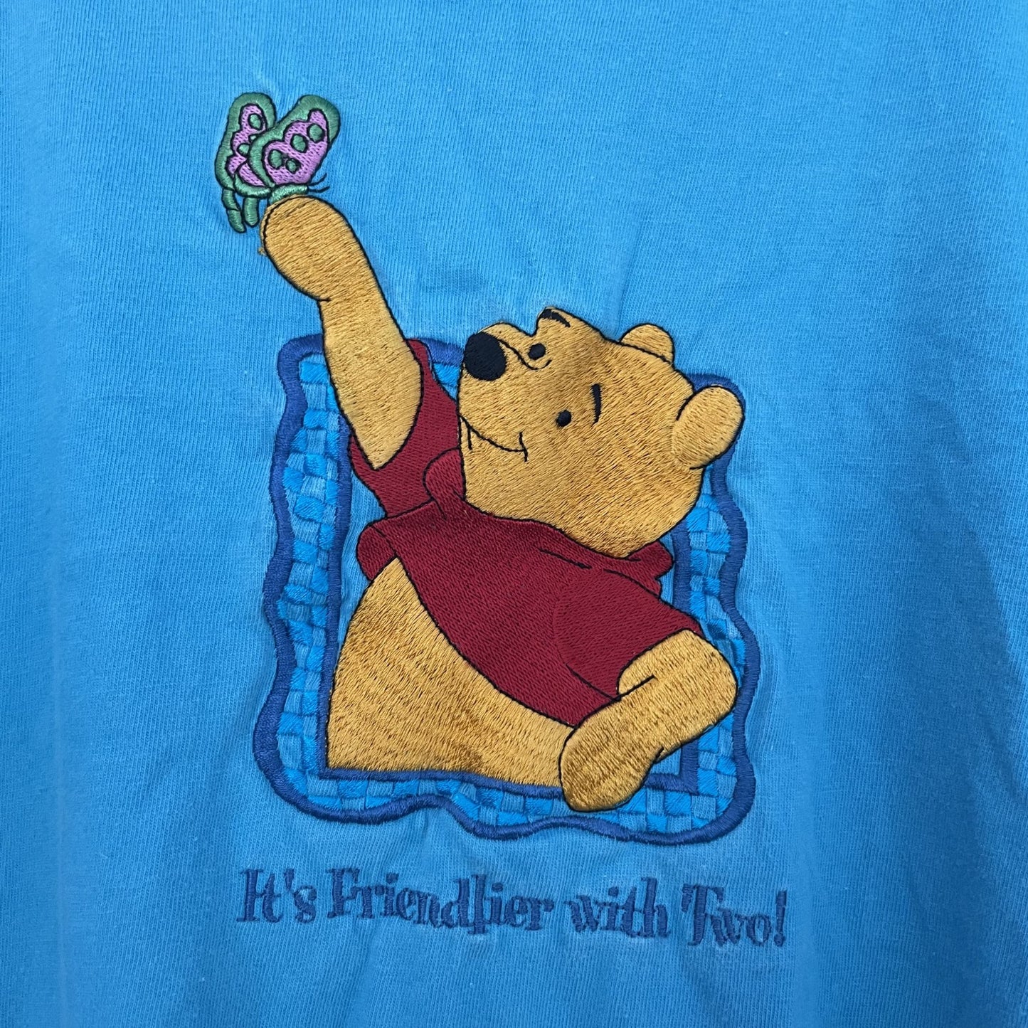 90S VINTAGE 古着　ビンテージ　ディズニー　プーさん Pooh キャラクター　刺繍　ライトブルー　アニメ