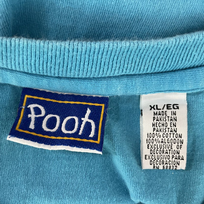 90S VINTAGE 古着　ビンテージ　ディズニー　プーさん Pooh キャラクター　刺繍　ライトブルー　アニメ