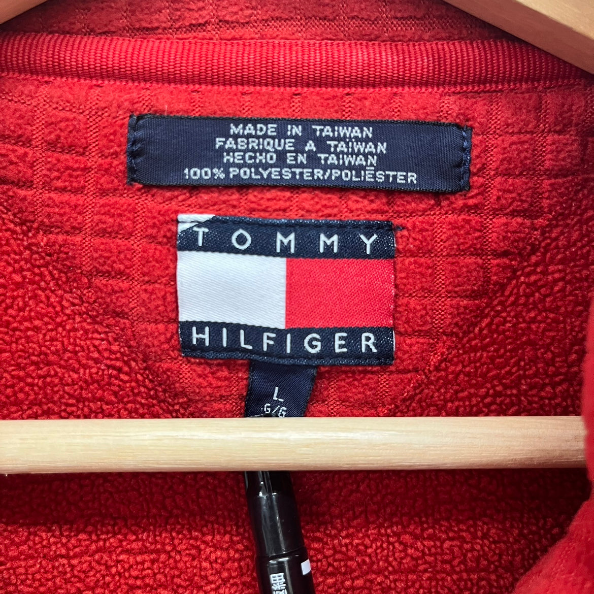 90s TOMMY HILFIGER フリースジャケット トミーヒルフィガー ハーフジップ プルオーバー 刺繍 90年代 古着 ビンテージ 赤 L