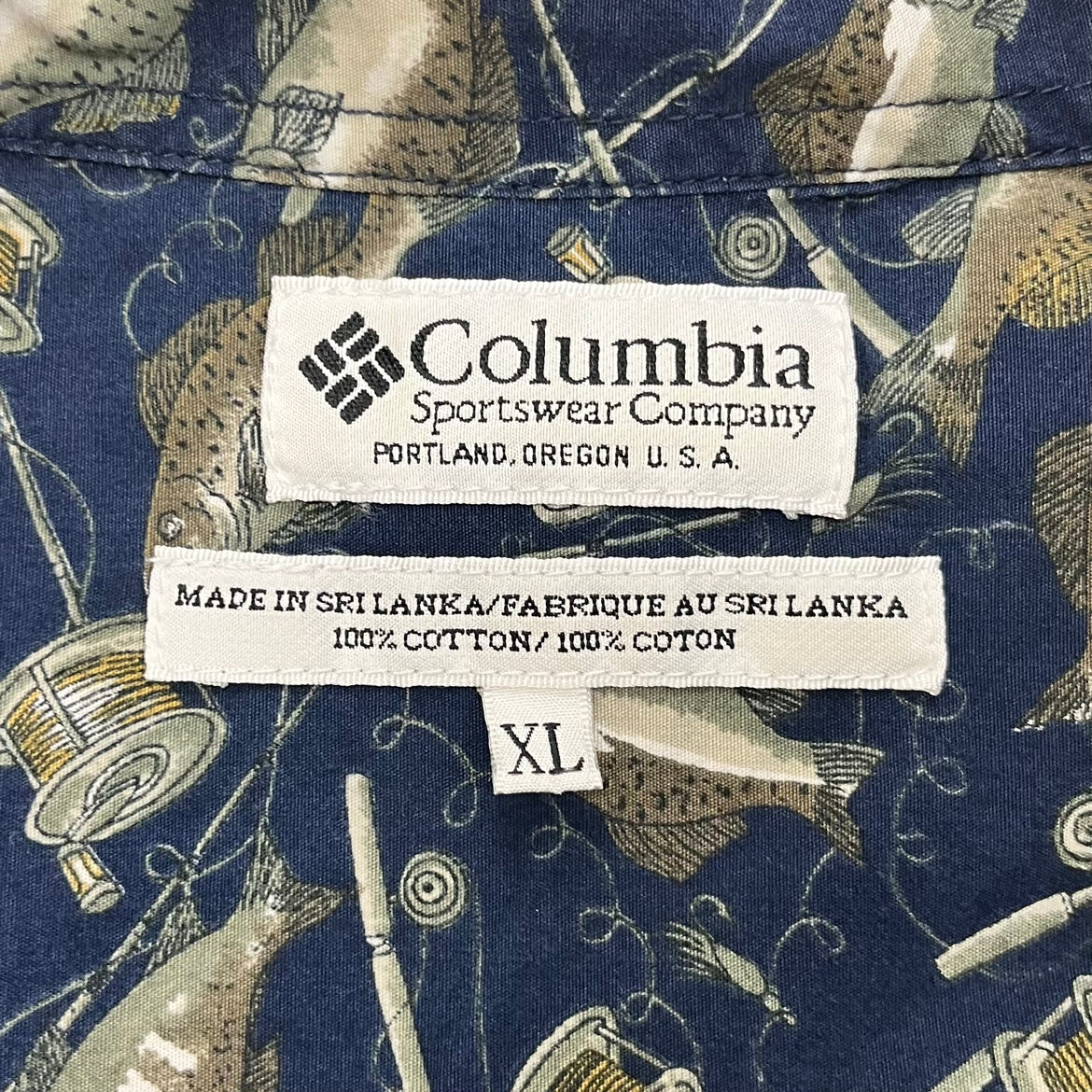 90s Columbia Fishing Fish 長袖シャツ コロンビア 総柄シャツ BDシャツ フィッシング 古着 ビンテージ XL