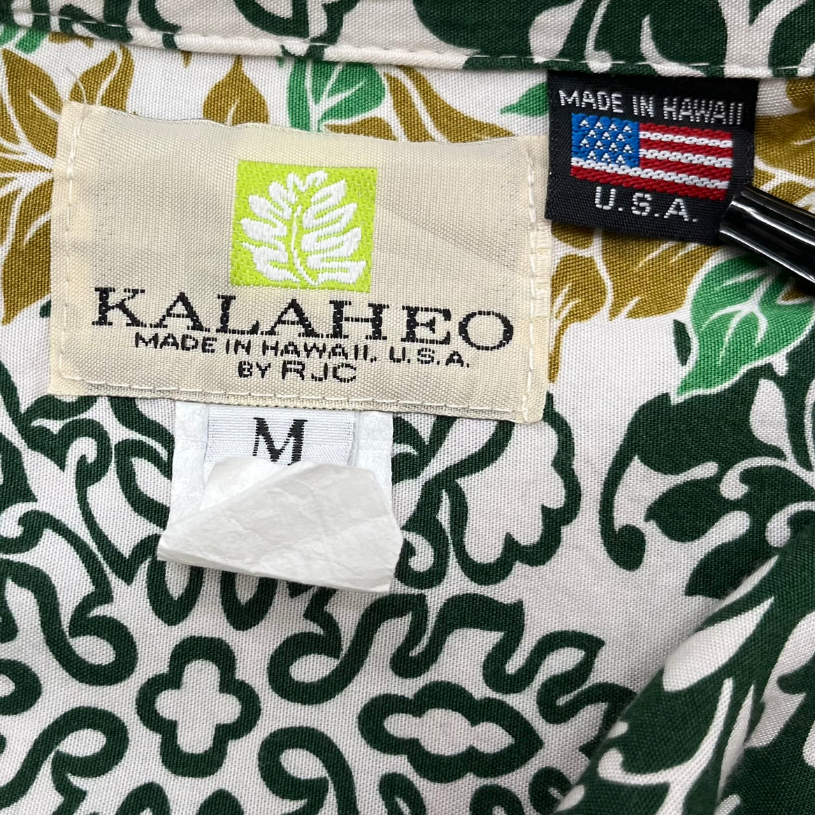 KALAHEO ハワイ製 半袖シャツ レーヨン アロハシャツ カハラ 総柄 古着 ビンテージ L