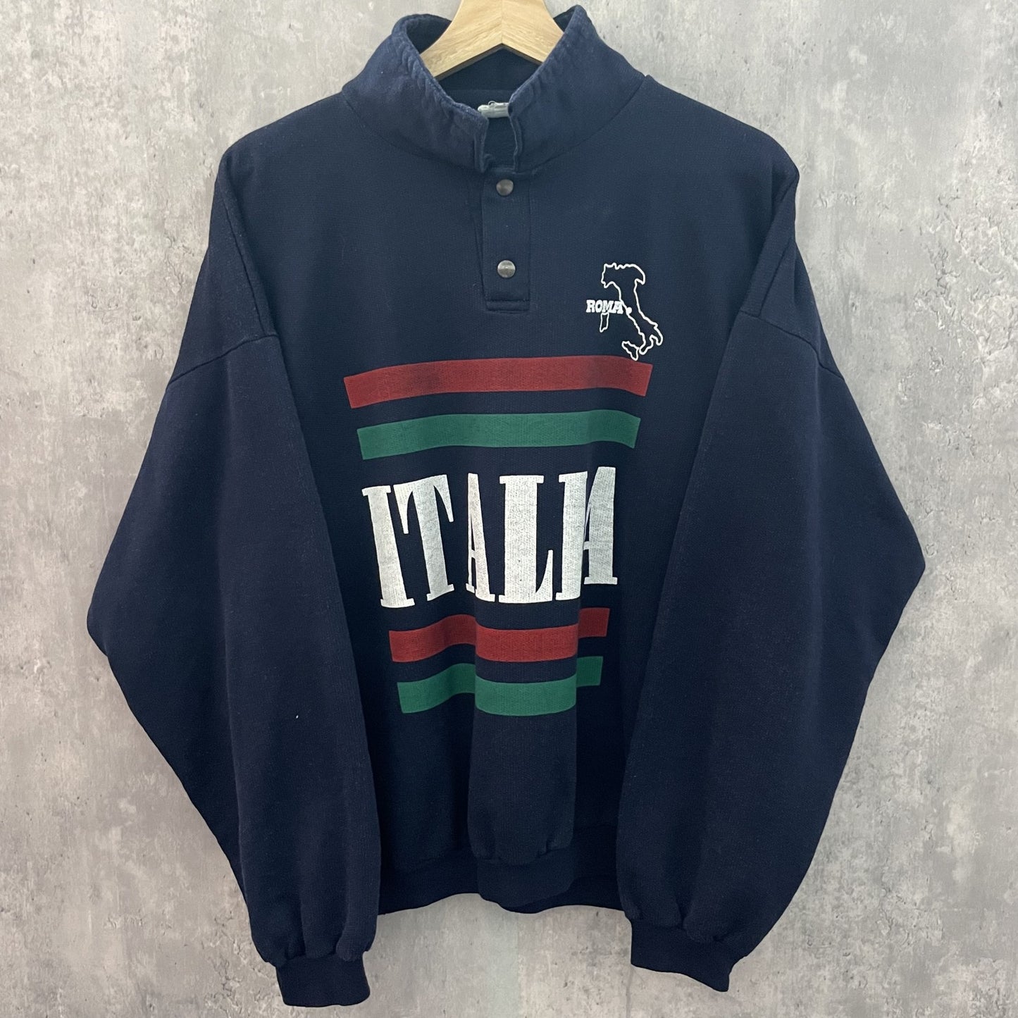 90s vintage 古着　ビンテージ　ROMA ITALIA ハーフスナップ　スウェット　ネック　襟　ヨーロッパ　ネイビー