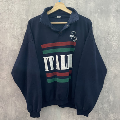 90s vintage 古着　ビンテージ　ROMA ITALIA ハーフスナップ　スウェット　ネック　襟　ヨーロッパ　ネイビー