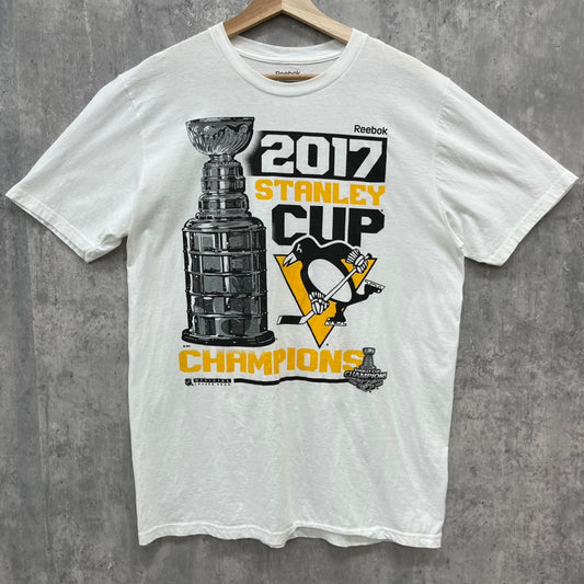 Reebok NHL STANLEY CUP Pittsburgh Penguins Tシャツ リーボック 半袖 ペンギンズ チーム系 古着 ビンテージ ホワイト L