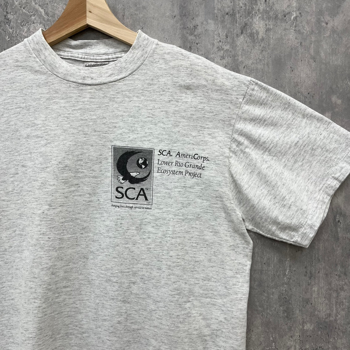 90s ONEITA SCA AmeriCorps Tシャツ 半袖 オニータ シングルステッチ 両面プリント 古着 ビンテージ グレー M