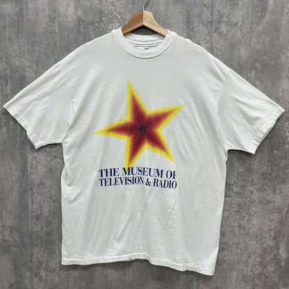 90s USA製 Hanes BEEFE-T THE MUSEUM OF TELEVISON＆RADIO 半袖Tシャツ 博物館