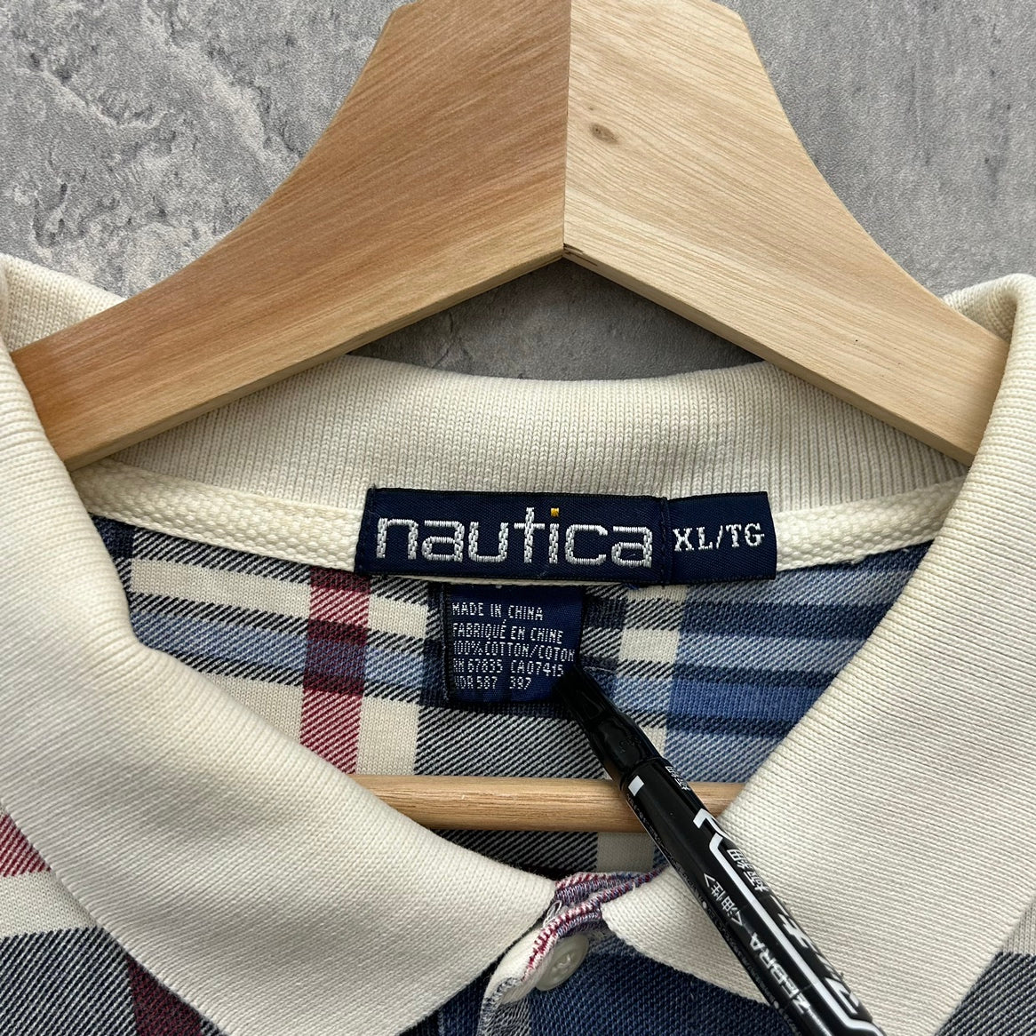 90s nautica ポロシャツ 半袖 チェック ワンポイント ロゴ 刺しゅう 古着 ビンテージ ブルー XL