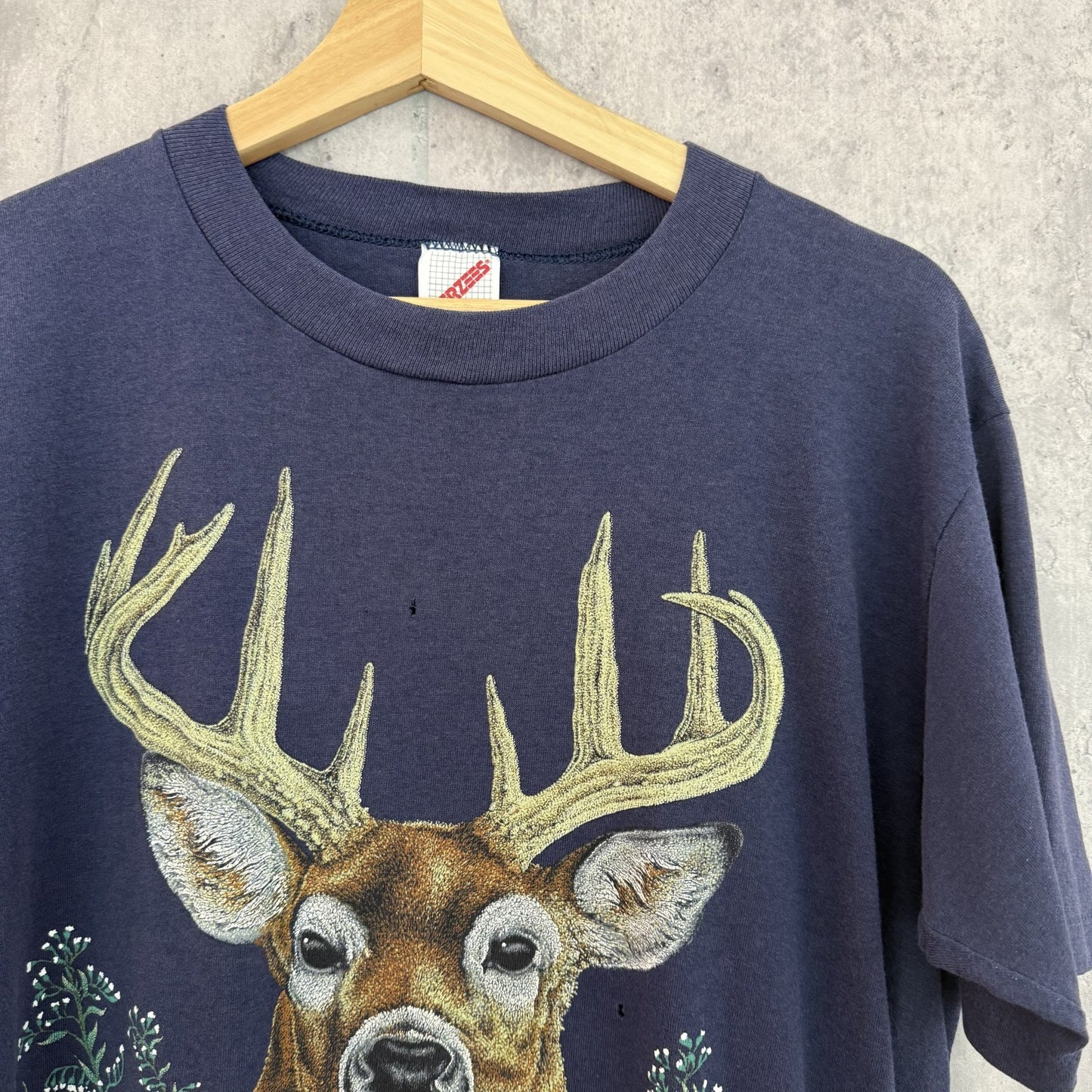 90s vintage 古着　ビンテージ　アニマル　鹿　プリント　半袖Tシャツ　ネイビー　USA製