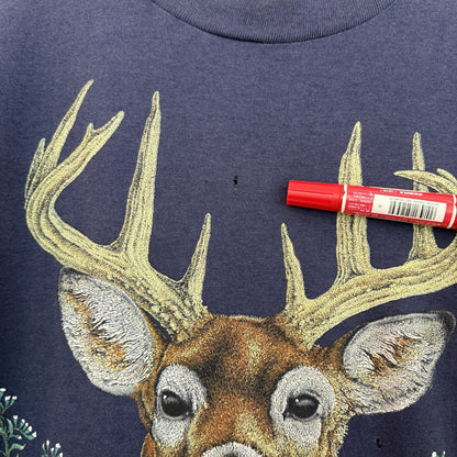 90s vintage 古着　ビンテージ　アニマル　鹿　プリント　半袖Tシャツ　ネイビー　USA製