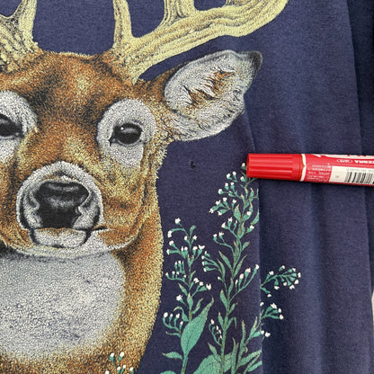 90s vintage 古着　ビンテージ　アニマル　鹿　プリント　半袖Tシャツ　ネイビー　USA製