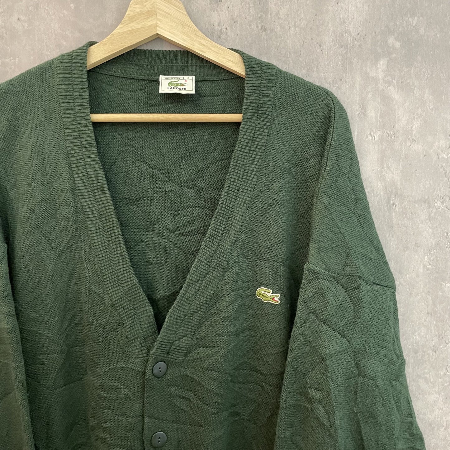 90s vintage 古着　ビンテージ　ラコステ　LACOSTE カーディガン　アクリル　ワンポイント　ワッペン　