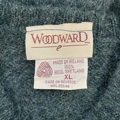 80s vintage 古着　ビンテージ　ウールニット　ボーダー　チェック柄　グリーン　WOODWARD