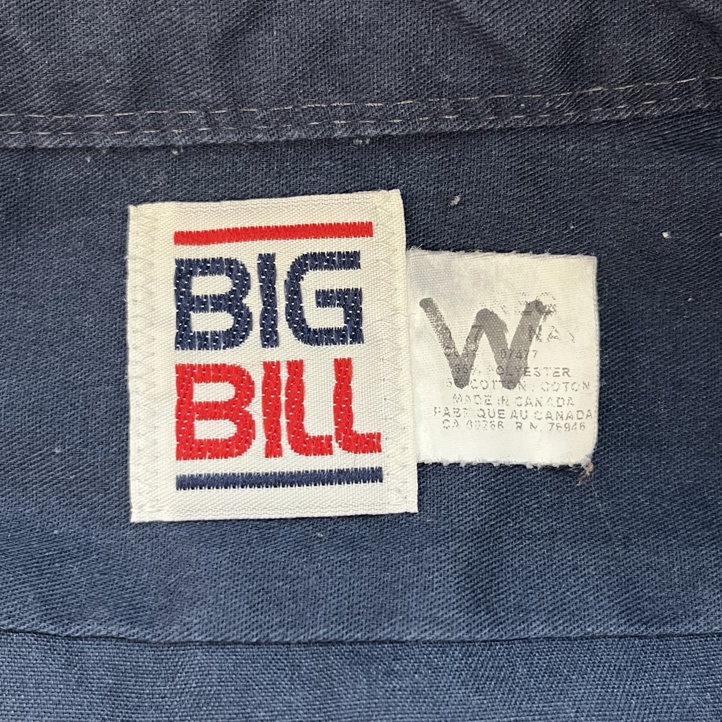 90s vintage 古着　ビンテージ BIGBILL カナダ製　ビックブル　ワーク長袖シャツ　無地　ネイビー　