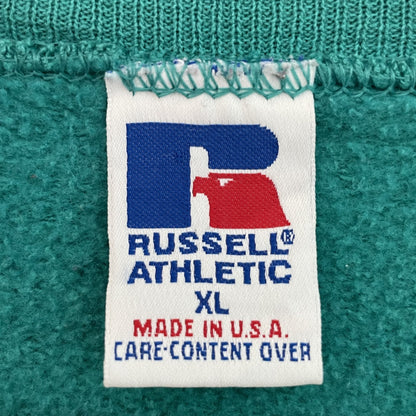 90s vintage 古着　ビンテージ　USA製　RUSSELL ATHLETIC ラッセルアスレチック　ターコイズブルー　ワンポイント刺繍　無地