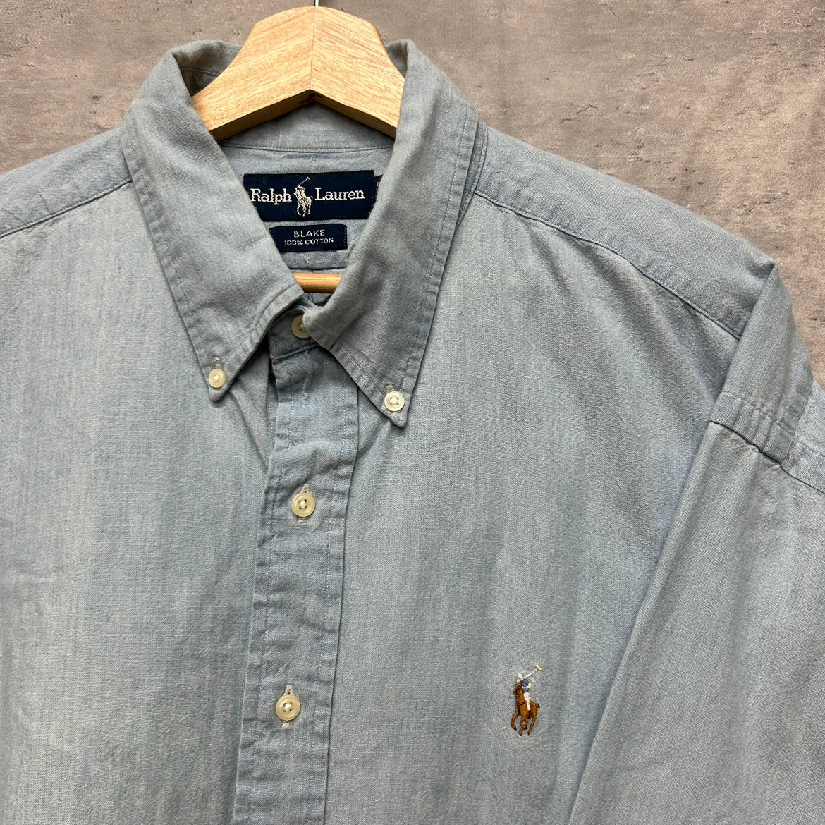 90s RalphLauren ラルフローレン 長袖シャツ デニム　BLAKE XLサイズ BIGSHIRT シャンブレ 古着 vintage ルーズ ビンテージ