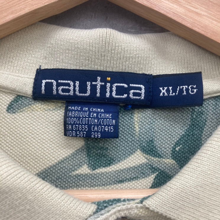 90s Nautica ポロシャツ 半袖 コットン 古着 ビンテージ 総柄 XL