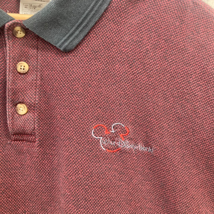 00s Walt Disney World ポロシャツ 半袖 ワンポイント ロゴ 刺しゅう ミッキー 古着 ビンテージ レッド XL