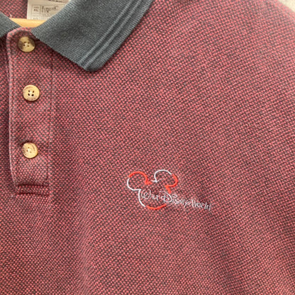 00s Walt Disney World ポロシャツ 半袖 ワンポイント ロゴ 刺しゅう ミッキー 古着 ビンテージ レッド XL