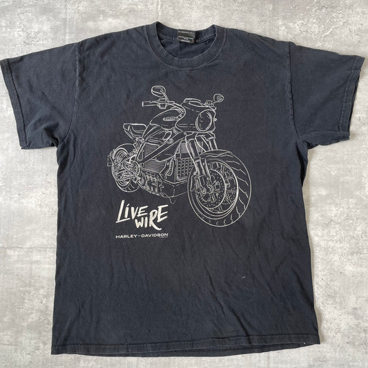 ハーレーダビッドソン　HARLEY-DAVIDSON　　モーターサイクル　バイクTシャツ　イラストTシャツ　ブラック　メンズL相当