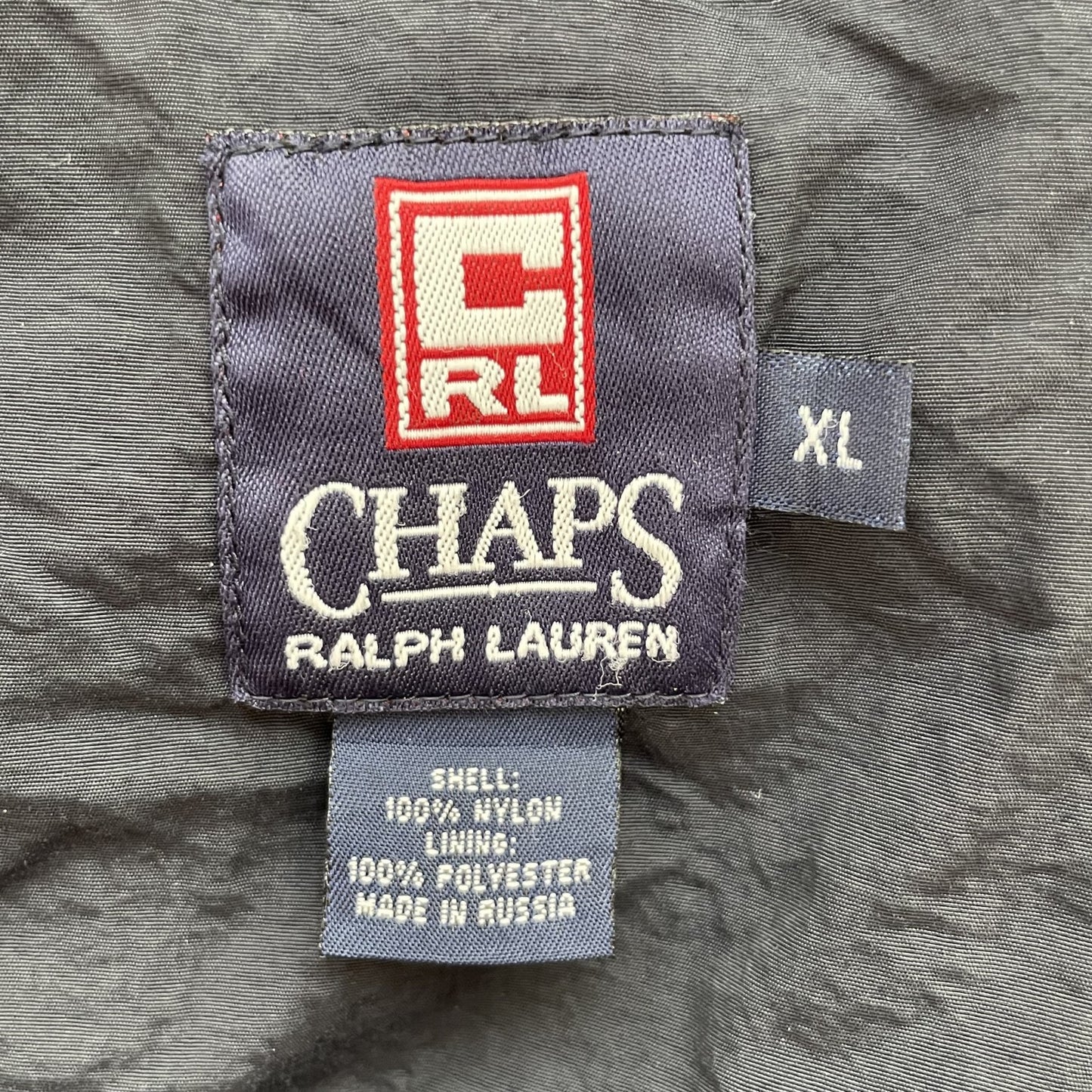 90s vintage 古着　ビンテージ　チャップス　CHAPS ナイロンジャケット　アノラック　テック　刺繍ロゴ　ドローコード　フード付