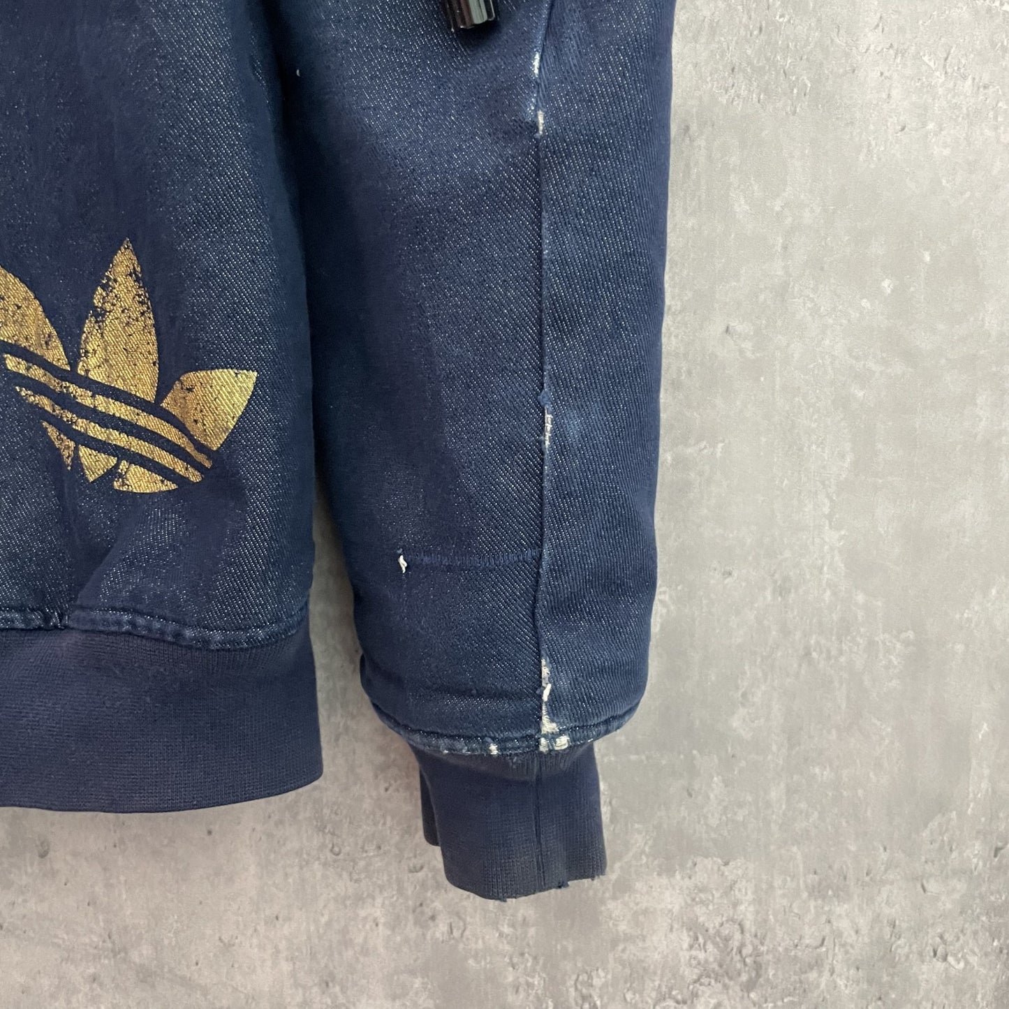 vintage 古着　ビンテージ　Adidas アディダス　デニムジャケット　フード付　ロゴ刺繍　内側ボア　トレフォイルロゴ　フーディ