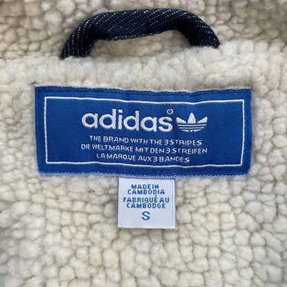 vintage 古着　ビンテージ　Adidas アディダス　デニムジャケット　フード付　ロゴ刺繍　内側ボア　トレフォイルロゴ　フーディ